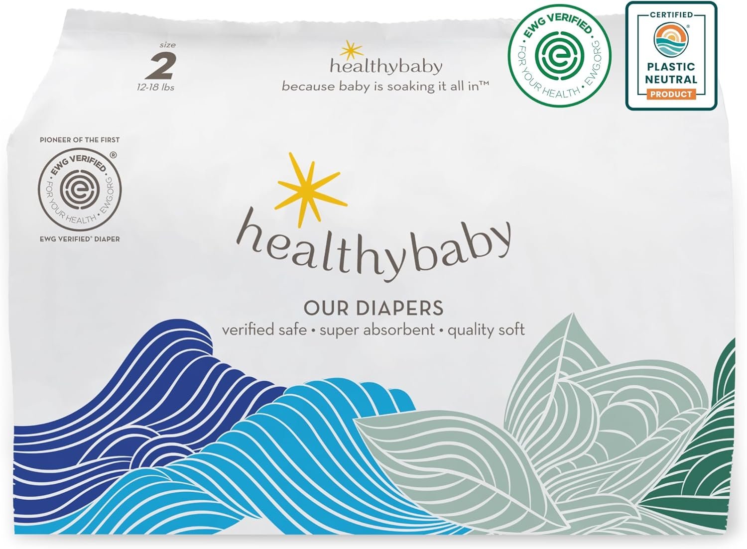 Our Diapers | The First EWG Verified & Microbiome-Friendly Diaper | 12-Hour Leak Protection | Made with Organic Cotton & Plant-Derived Materials | Totally Chlorine Free | Size 2 (12-18 lbs) 66 Count