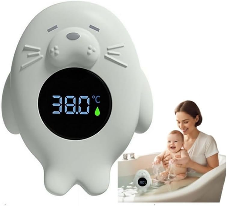 Baby Bath Thermometer, Instant-Read Baby Bath Thermometer, Cute Floating Seal Water Thermometers, Easy Reading Temperature 3 Color Changing for Bathtub Temperature Measure (White 1pcs)