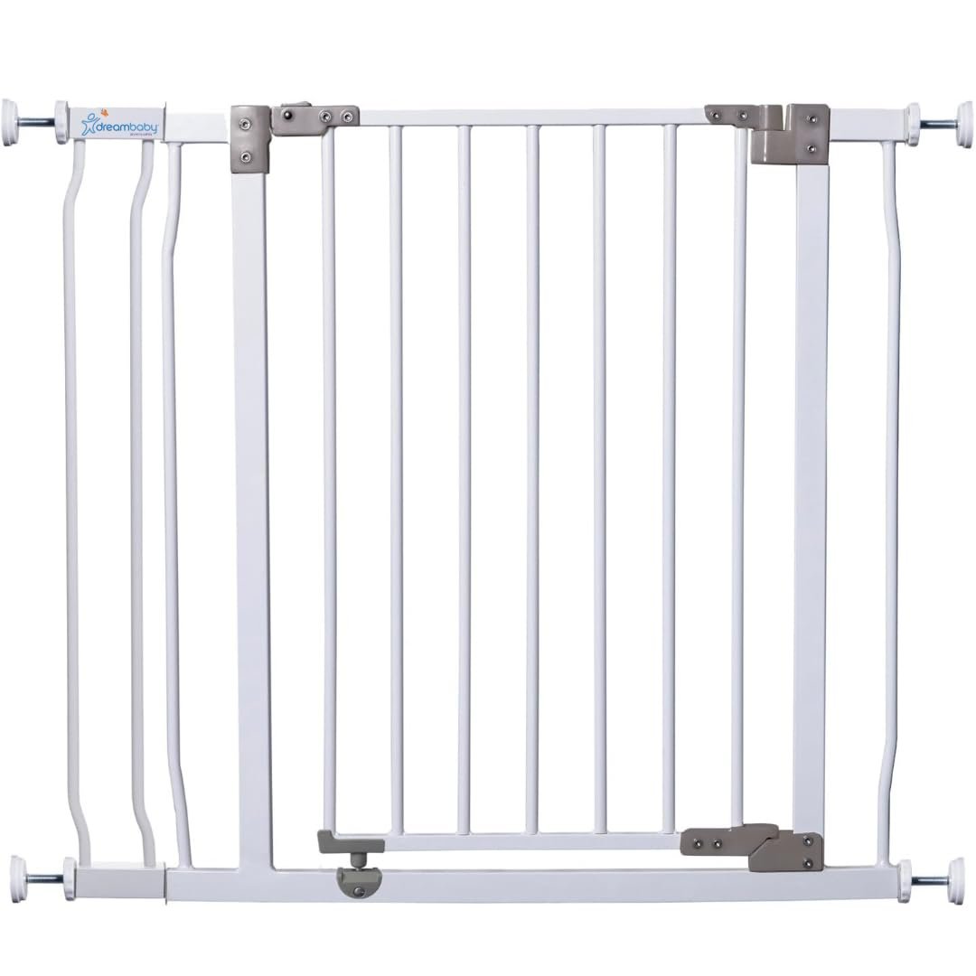 Dreambaby Liberty Walk Thru Baby Safety Gate Set – with 3.5inch Extension Panel – Fits 29.5-36.5inch Openings – Pressure Mounted Security Gates – White