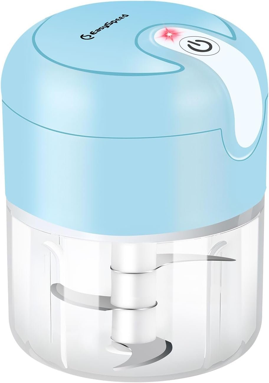 EASYSPEED Electric Garlic Chopper 1Cup, Mini USB Charging Wireless Food Processor with 304 Stainless Steel, 3 Sharp Blades, Portable Kitchen Meat Grinder for Onion, Garlic, Ginger, Baby Food