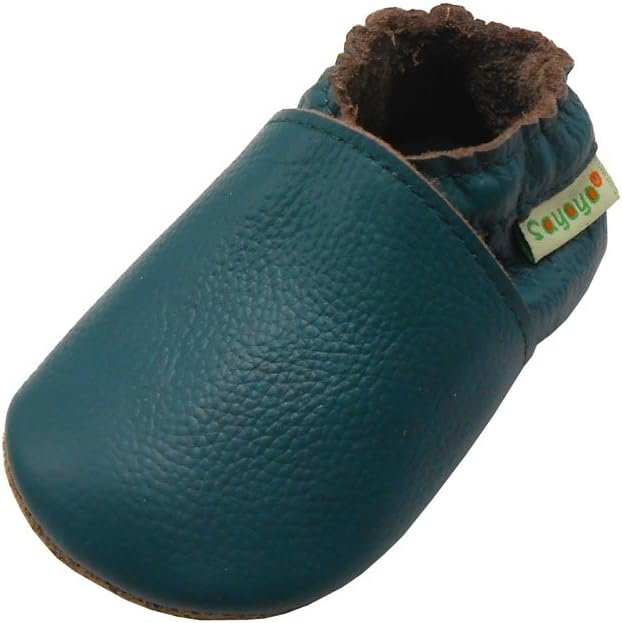 SAYOYO Leather Infant Slippers Toddler Soft Sole Shoes First Walker Slippers Crib Shoes Baby Moccasins for Boys and Girls