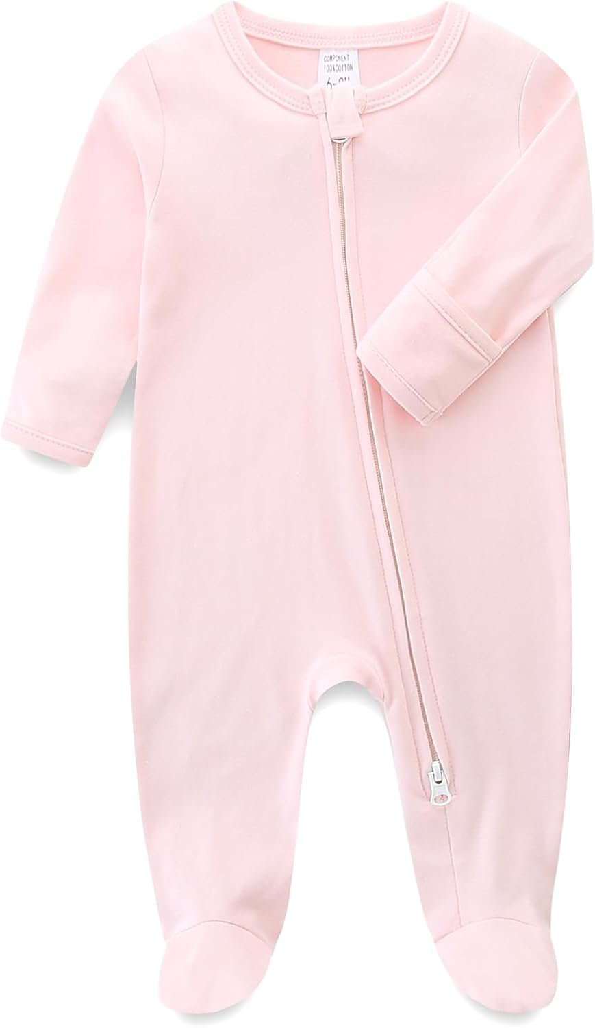 Hikido Baby Romper 100% Organic Cotton Pajamas One Piece Long Sleeve Zipper Footie Onesie for 0~12M Baby