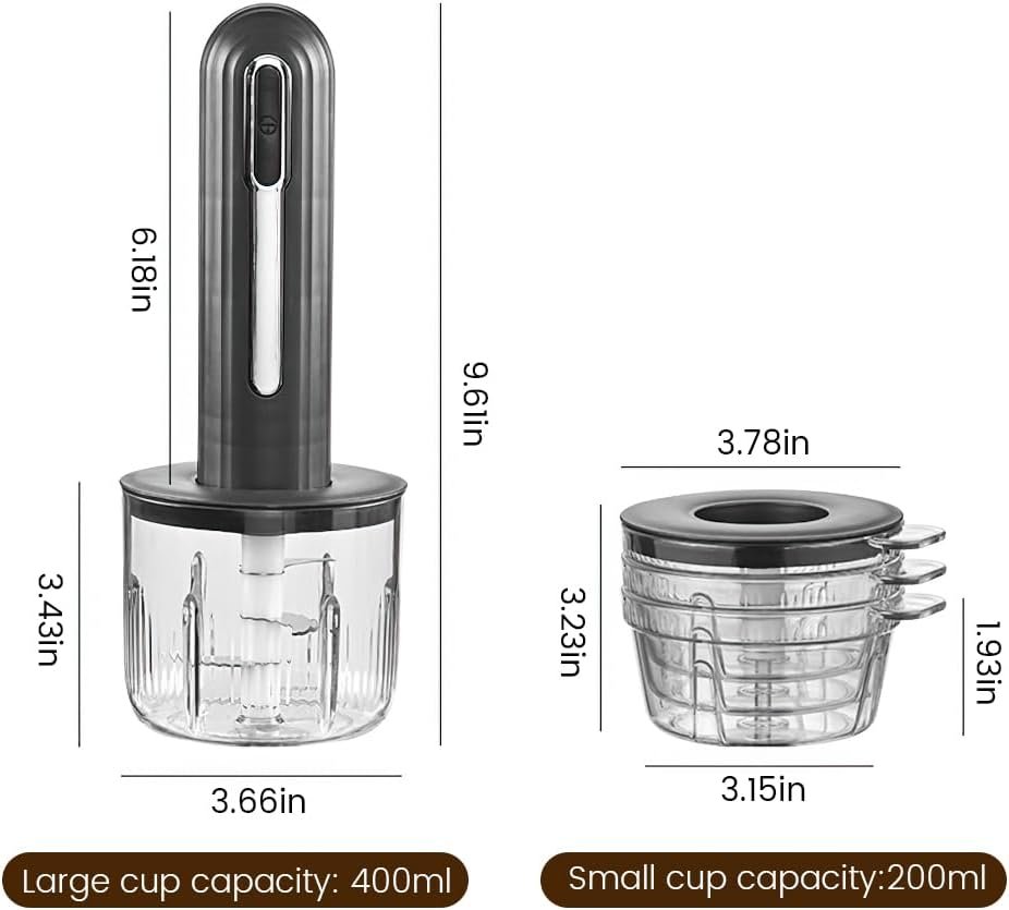 Wireless Electric Food Processor, 4-Cup Portable Food Chopper for Vegetables Meat Garlic, USB Rechargeable Mini Blender with Stainless Steel Blades
