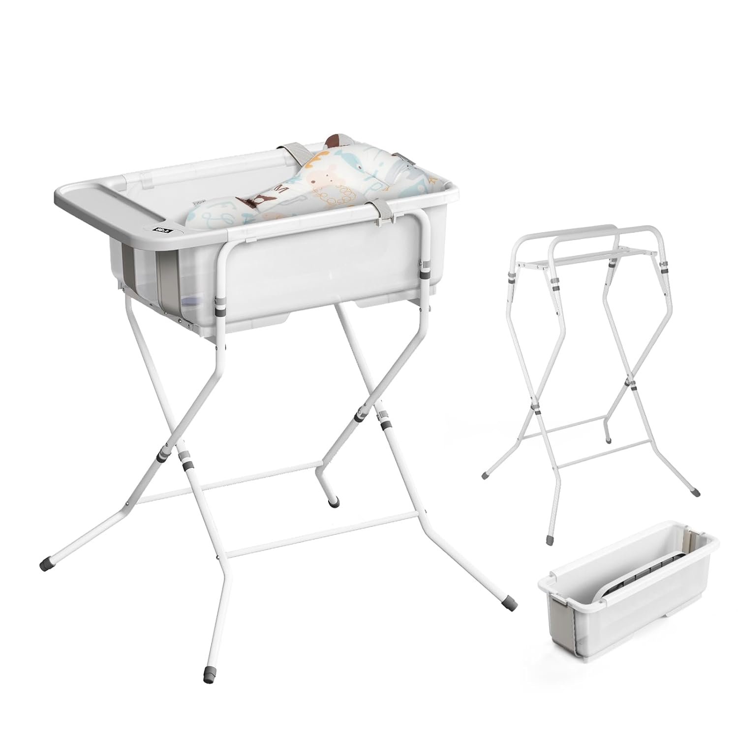 Collapsible Baby Bathtub with Stand – Large Capacity Baby Bath Tub with Thermometer & Soft Cushion | Portable Travel Newborn Infant Bathtub | Foldable Toddler Bathtub for Baby 0 to 36 Months (Grey)