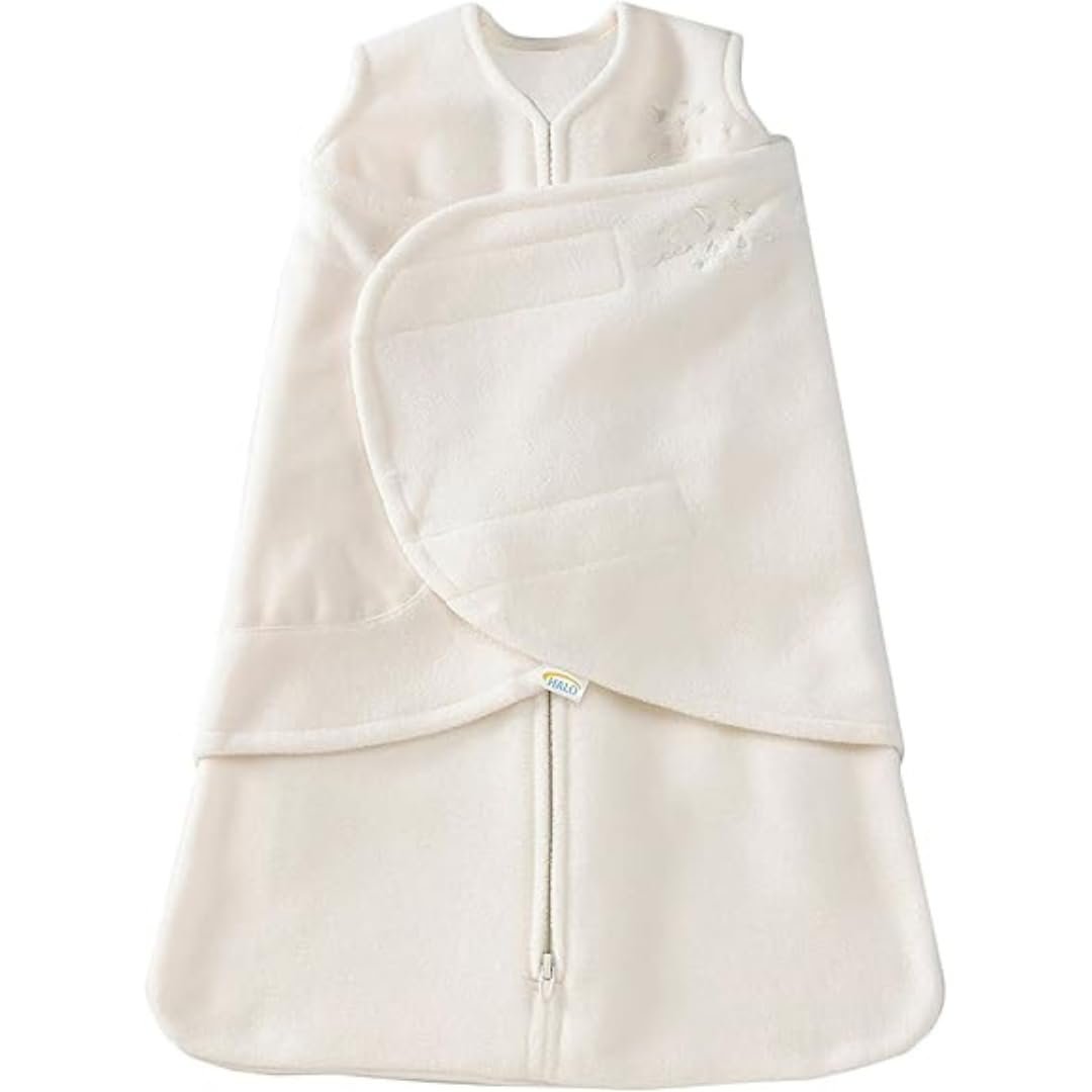 HALO Micro-Fleece Sleepsack Swaddle, 3-Way Adjustable Swaddle Blanket for Newborn and Infants, TOG 3.0 for Cold Climates, Hip Healthy, Cream, Newborn, 0-3 Months