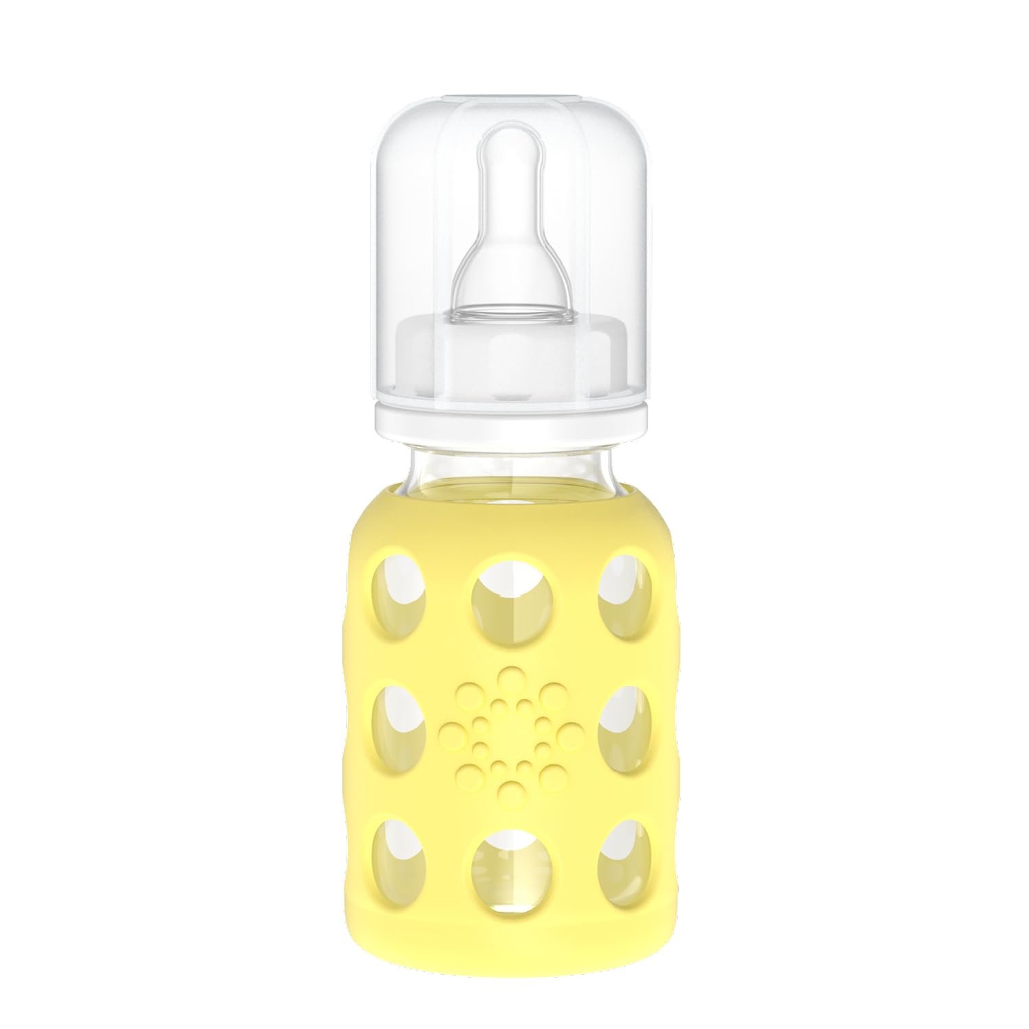 Lifefactory Glass Baby Bottle with Stage 1 Nipple and Protective Silicone Sleeve Banana 4 Oz