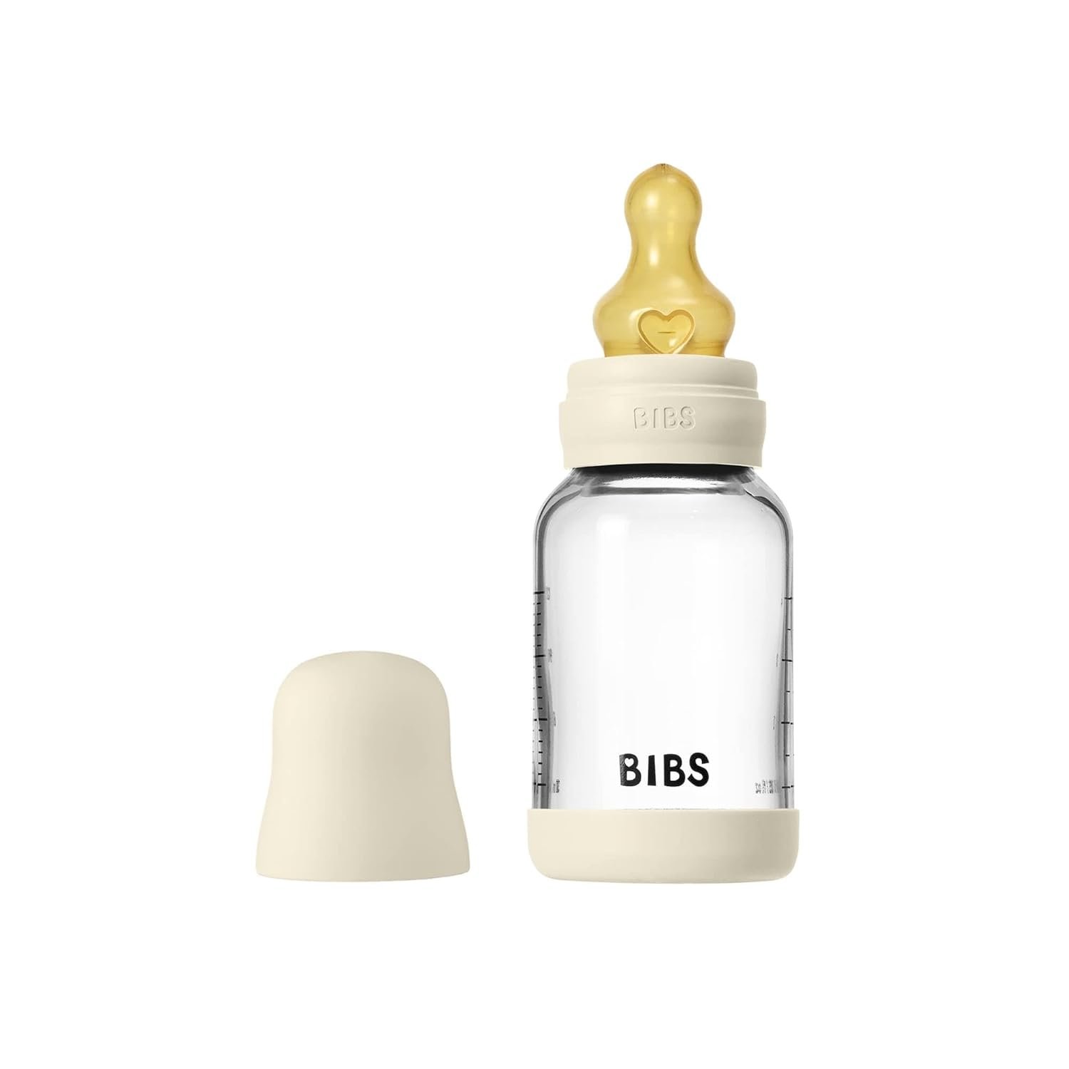BIBS Baby Glass Bottle. 4 US fl oz / 120 ml. Anti-Colic. Vented Round Natural Rubber Latex Nipple. Supports Natural Breastfeeding, Slow Flow, Complete Set – Ivory