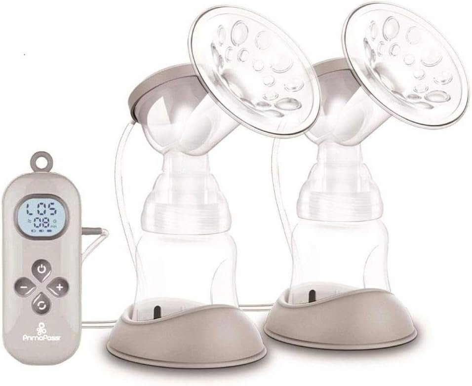 Primo Passi Double Electric Breast Pump Portable & Rechargeable – Dual Breast Pump with LCD Display, Adjustable Suction Levels, Includes 2 Bottles (Bivolt)
