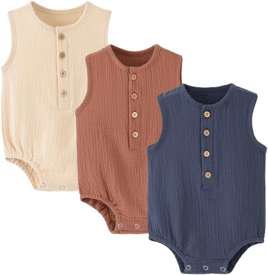 Baby Boy Romper Sleeveless Cotton Linen Bodysuit Tank Top One Piece Neutral Newborn Baby Summer Clothes/Outfits