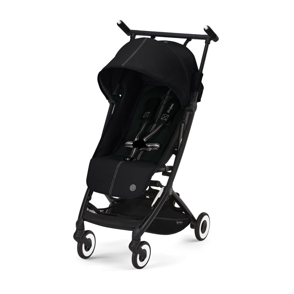 Cybex Libelle Lightweight Travel Baby Stroller – Carry-On Compliant Compact Fold, One-Hand Adjustable Recline – Compatible with CYBEX Car Seats, Moon Black