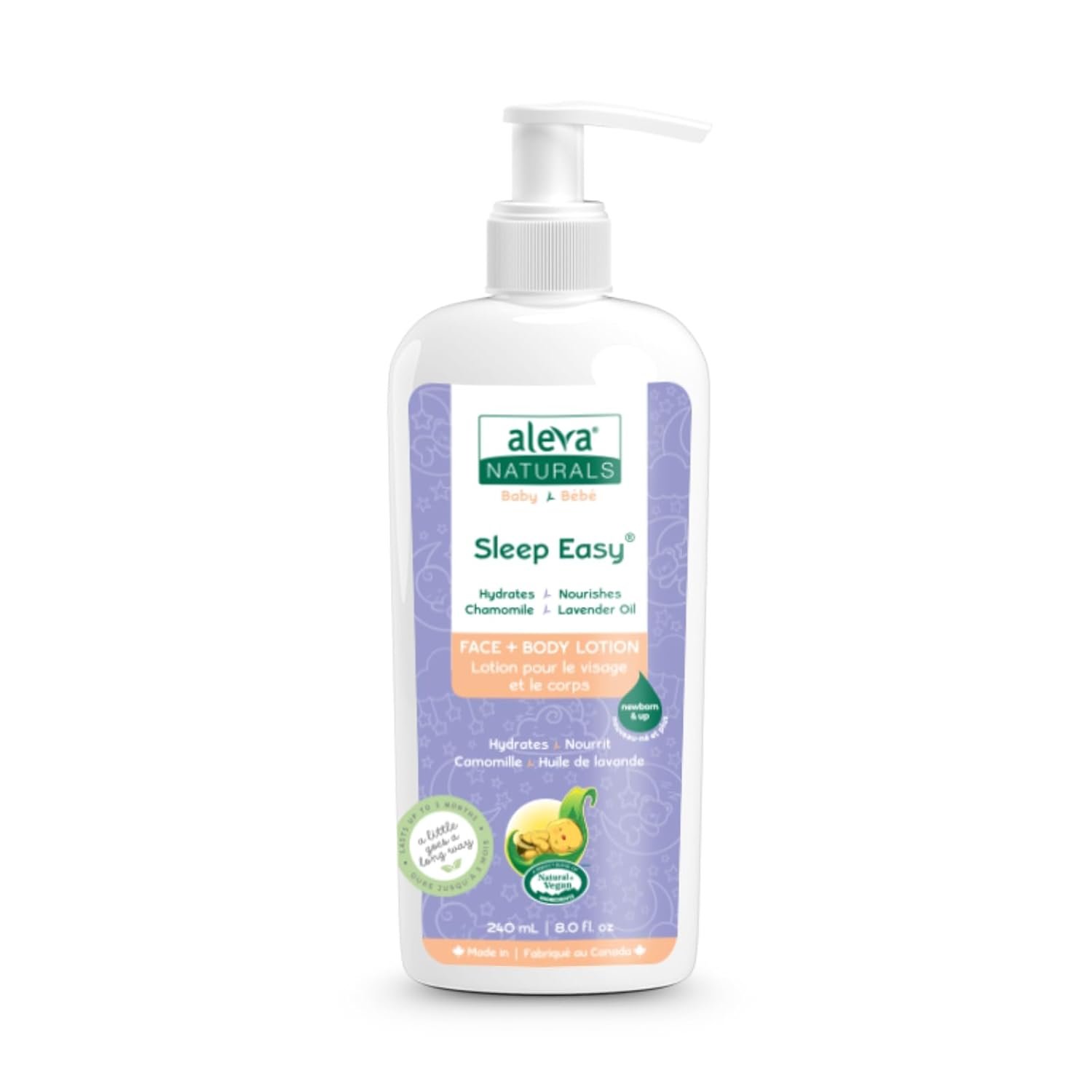 Aleva Naturals Sleep Easy Calming Relaxing Bedtime Baby Lotion, For babies and toddlers, Enriched with Lavender and Chamomile Oils, Sensitive Skin Friendly, Organic Ingredients – 8 Fl Oz