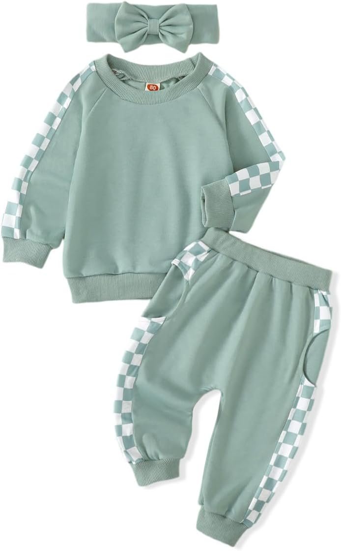 AMAWMW Infant Baby Girl Clothes Long Sleeve Loose Sweatshirts Pockets Pants Headband Outfits Fall Winter Spring Gift