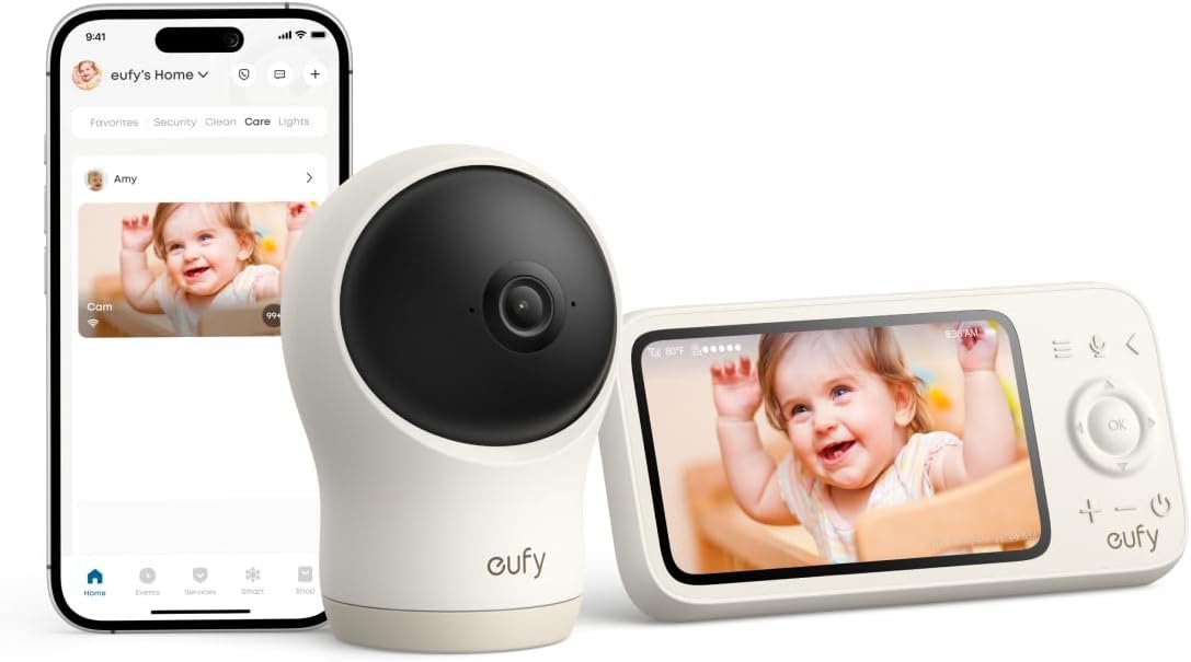 eufy Baby Monitor C10 with 2K HD Camera, 4.5″ 480p Display, 4× Zoom, Pan-Tilt, Night Vision, Hybrid Wi-Fi & No Wi-Fi Connection, 12 H Battery, Motion, Cry, Noises, Temperature Alerts, 2-Way Talk, VOX