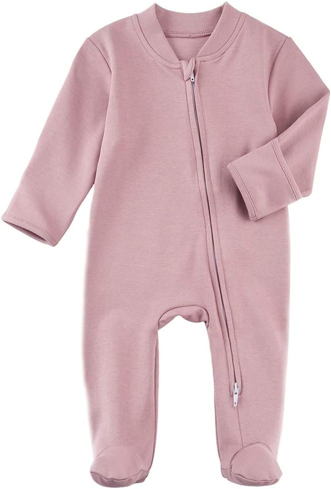 Aablexema Baby Pajamas Footie with Mitten- Newborn 2 Ways Zipper Cotton Outfit Infant Jammies
