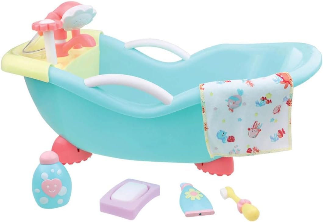 JC Toys – for Keeps Playtime! | Baby Doll Real Working Bath Set | Fits Dolls up to 16″ | Shower and Faucet Really Work | Play Accessories | Ages 2+