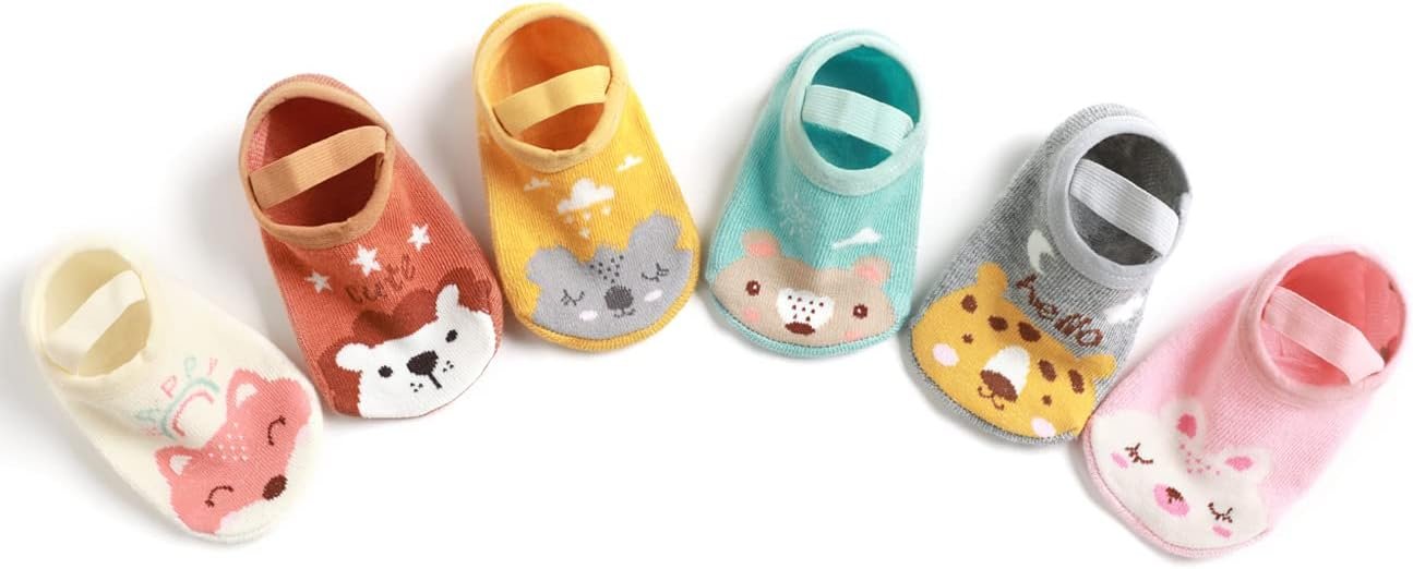 Zumou Baby Non Skid Anti Slip Socks Grip for Toddler Girls Boys Slipper 0-36 Months 6 Pairs
