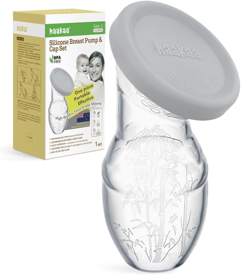 haakaa 100 ml Silicone Breast Pump with Lid, Transparent Manual Breast Pump, Healthy and Harmless, Save Every Drop of Breast Milk