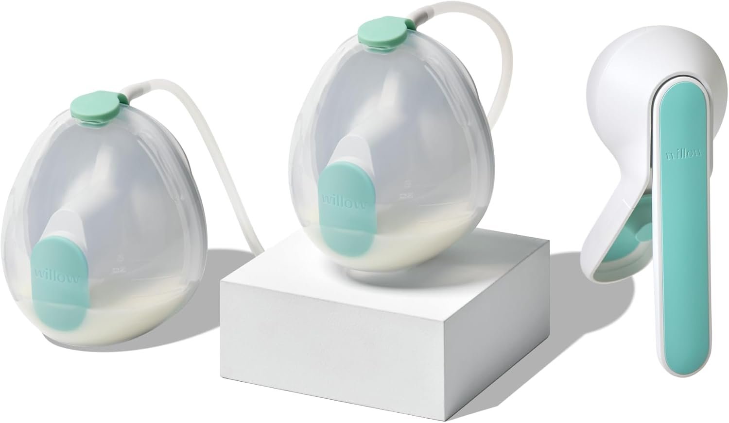 Willow Wave – Wearable Double Manual Breast Pump – Fits Fully in Bra – Ergonomic Handle – Wearable Breastfeeding Pump – Hospital Grade Suction – Postpartum Essentials – Holds 5oz per Cup
