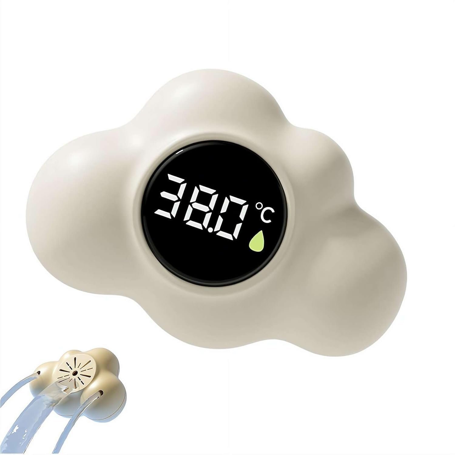 Baby Bath Thermometer, Floating Water Temperature Gauge with LED Display, Waterproof Cloud-Shaped Sensor for Kids Shower Bathroom Swimming Pool (Cream)