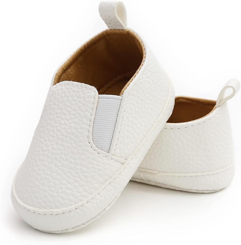 KIDSUN Infant Baby Boys Girls Sneaker Leather Soft Sole Anti-Slip Newborn Toddler White Casual Shoes First Walker Crib Shoes