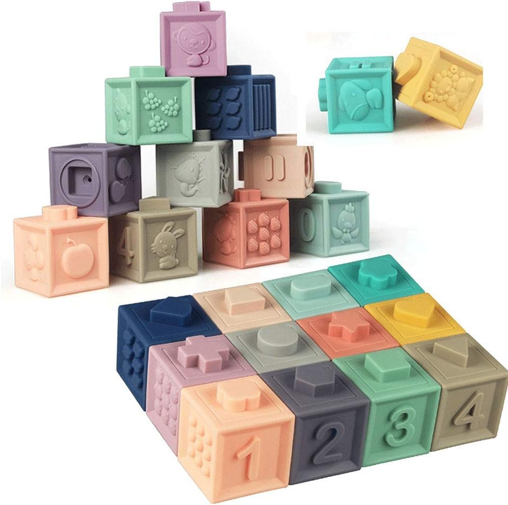 Soft Stacking Blocks for Baby – Sensory Montessori Toys Toddler Activities – Gifts for Boy Girl 6 9 12 18 Months 1 2 3 Year Old Birthday – Infant Bath Toys