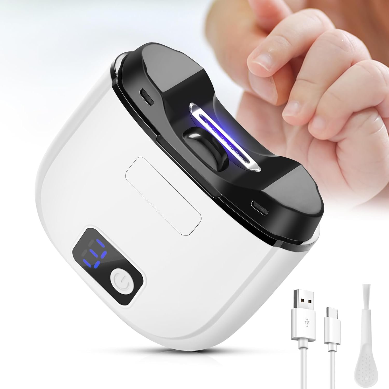 Electric Nail Clipper, USB Rechargeable with 3 Speeds & LCD Display, Safe Baby Nail Trimmer for Kids, Adults, Seniors, 3-in-1 Gentle Nail Care Kit with Storage Case
