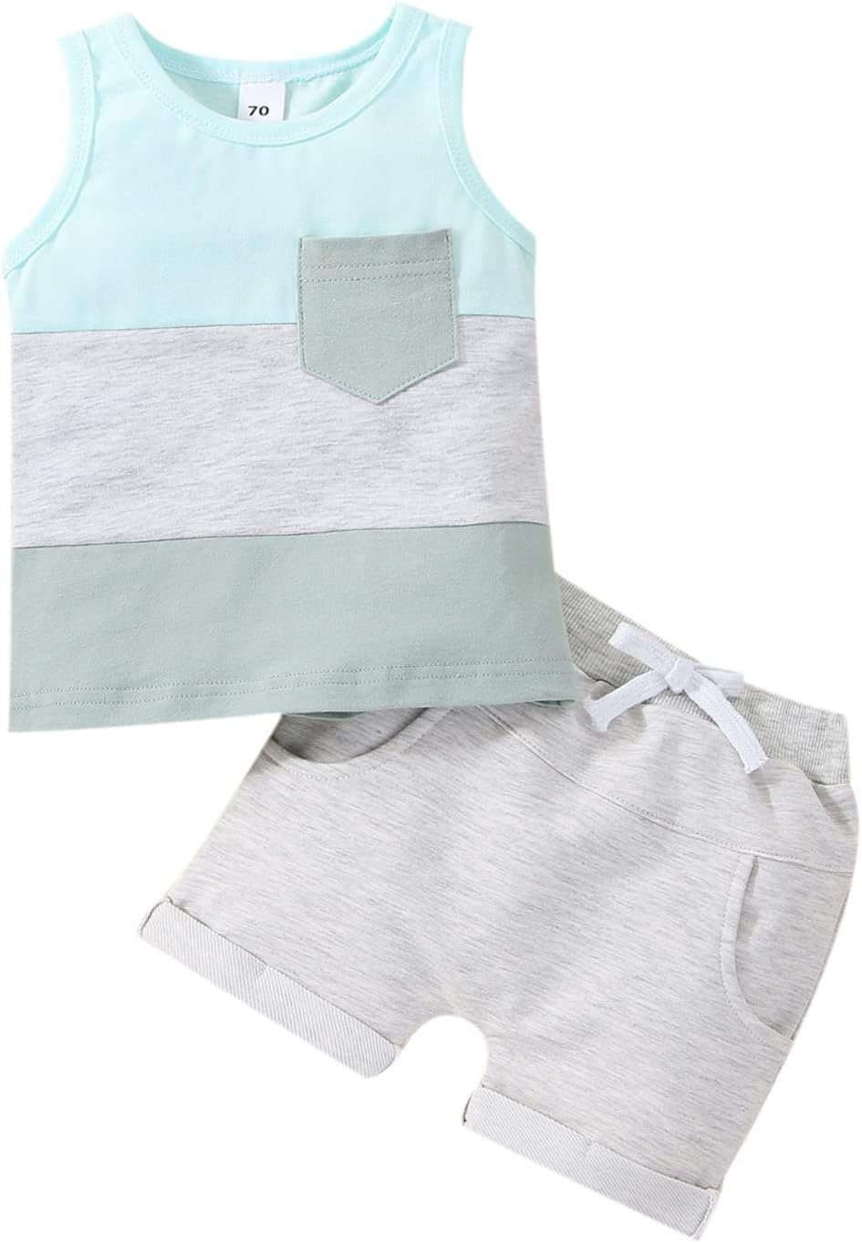 Kupretty Toddler Baby Boy Clothes 6 12 18 24 Month 2T 3T Summer Outfits Sleeveless Tank Vest T-Shirt + Casual Shorts Set