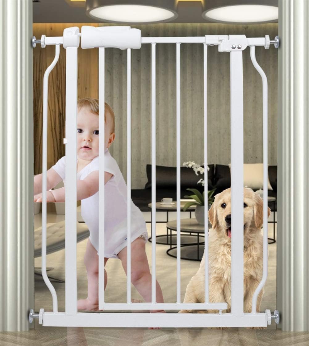 Small Narrow Baby Gate for Stairs Doorways Hallways 24 Inch to 29 Inch Wide Pressure Mounted Baby Gate Walk Through Child Gates for Kids or Pets Indoor Safety Gates