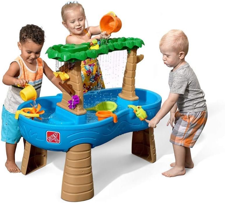 Step2 Tropical Rainforest Kids Water Tables, Outdoor Toddler Activity Table, Ages 1.5+ Years Old, 13 Piece Water Toy Accessories, Blue & Green