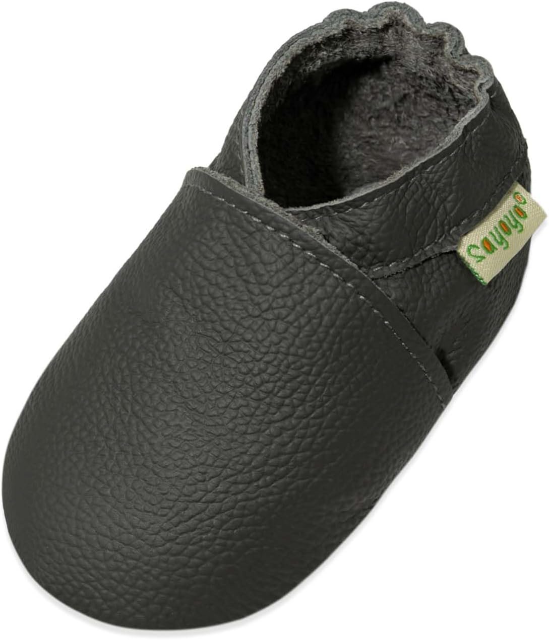 SAYOYO Baby First Walking Shoes Soft Sole Slip-Resistant Leather Slippers Toddler Slip-On Infant Moccasins for Girls Boys