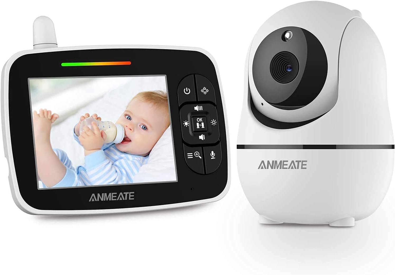 ANMEATE Baby Monitor with Remote Pan-Tilt-Zoom Camera,Large Display Video Baby Monitor with Camera and Audio |Infrared Night Vision |Two Way Talk | Room Temperature| Lullabies and 960ft Range（Black1）