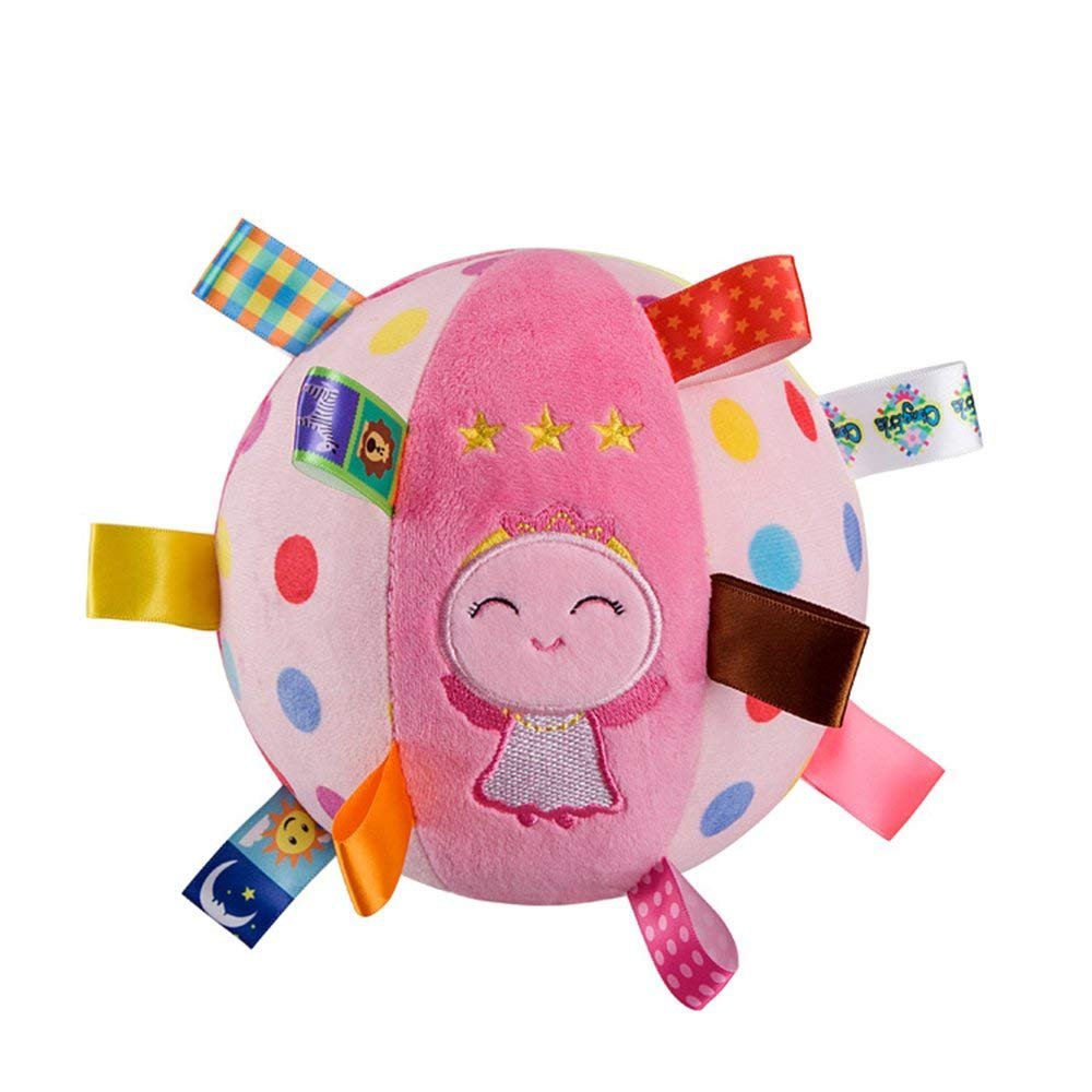 Baby Soft Plush Sensory Toys – Built-in Bell Balls – Educational Stuffed Rattle for Baby Comfort – Colorful Tags – Cute Angle