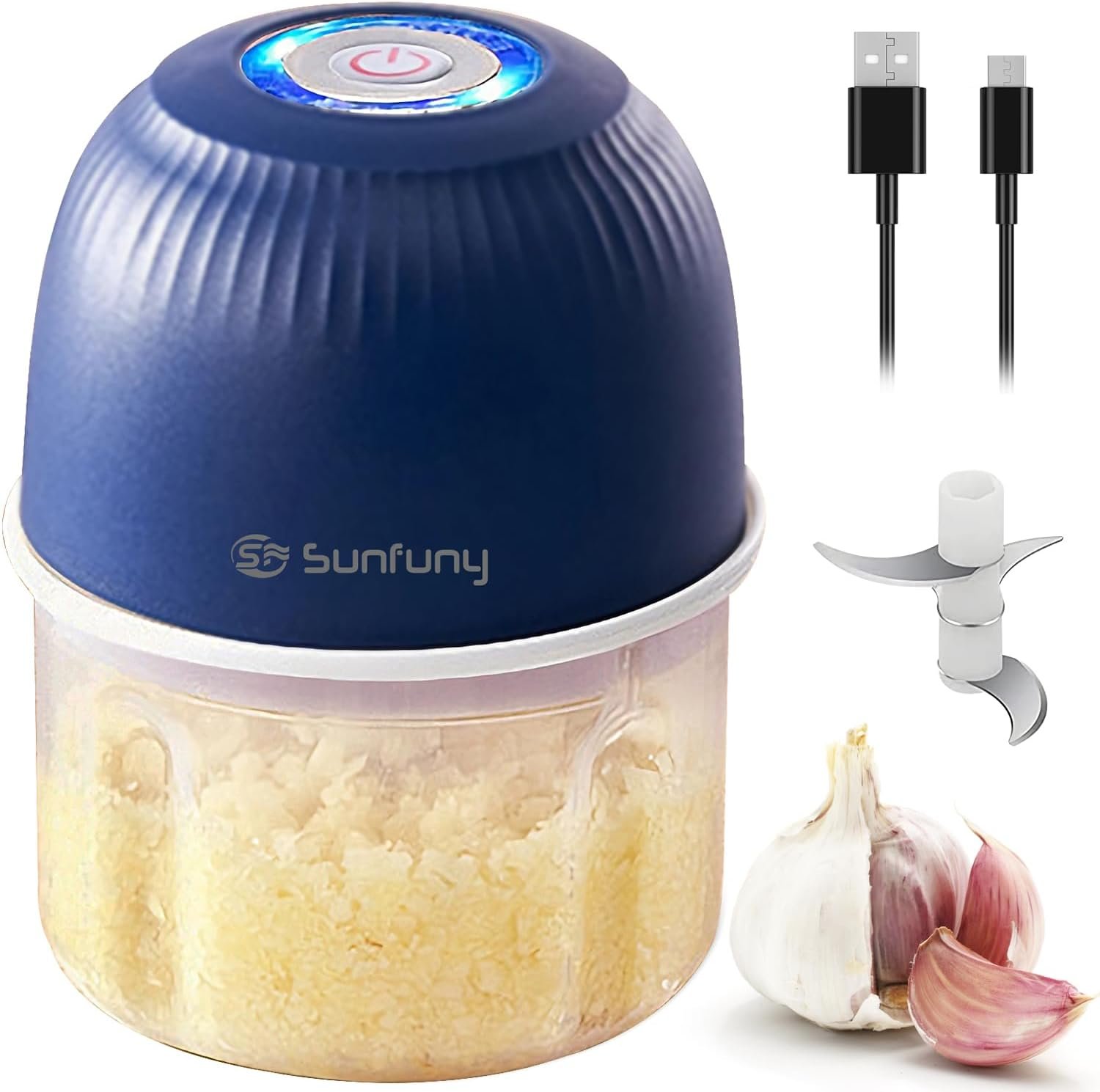 Mini Food Processor Cordless, 250ml Small Garlic Chopper 1 Cup, Battery USB Rechargeable Electric Food Chopper Wireless, Portable Vegetable Meat Blender Kitchen Mixer for Onion, Salad, Baby Food(Blue)