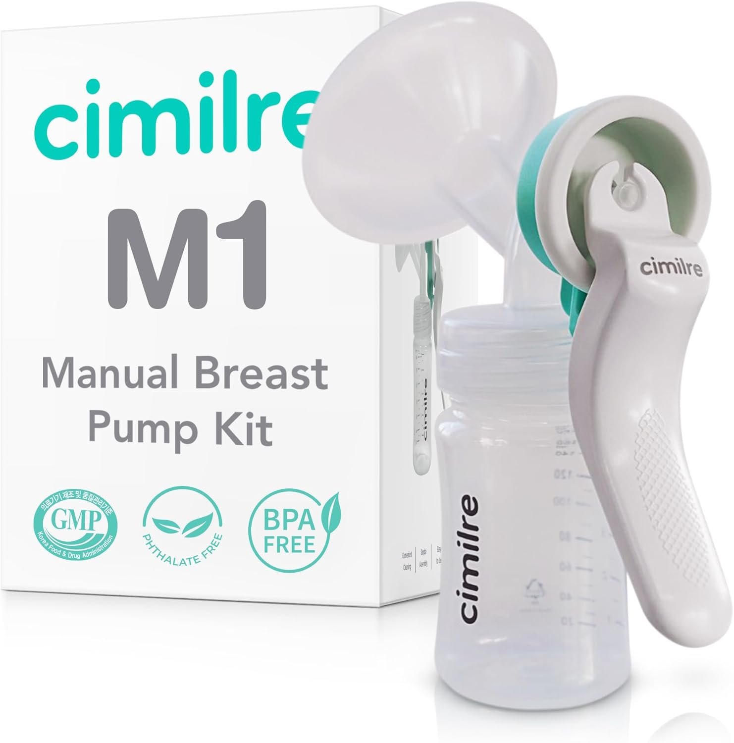 M1 Manual Breast Pump Kit – Portable, Quiet Breastfeeding Pump with Ergonomic Handle, Closed System & Wide‑Neck Bottle for Travel, Backup & On‑The‑Go Moms