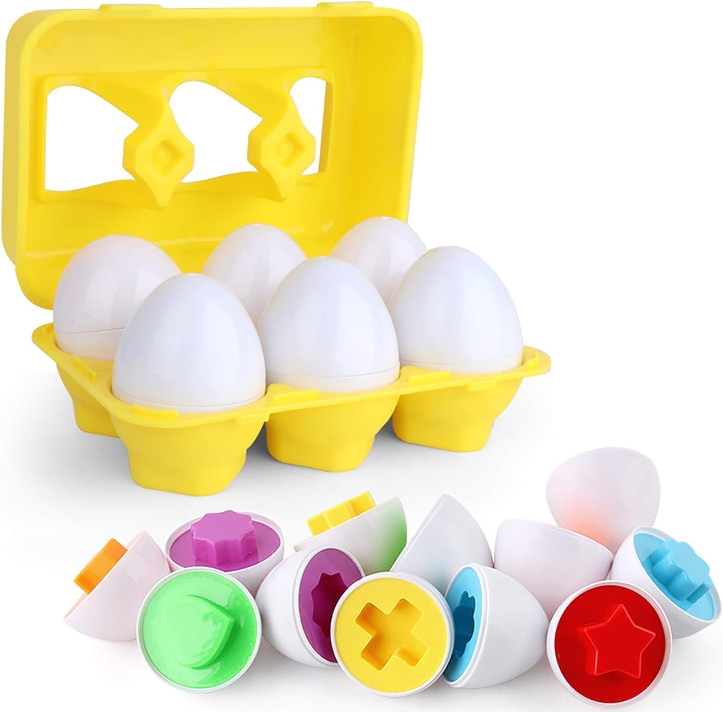 VUIYA Toddler Toys – Color Matching Egg Set – Educational Color, Shapes and Sorting Recognition Skills – Puzzle for Kid Baby Boy Girl, Easter Basket Gift (6 Eggs)