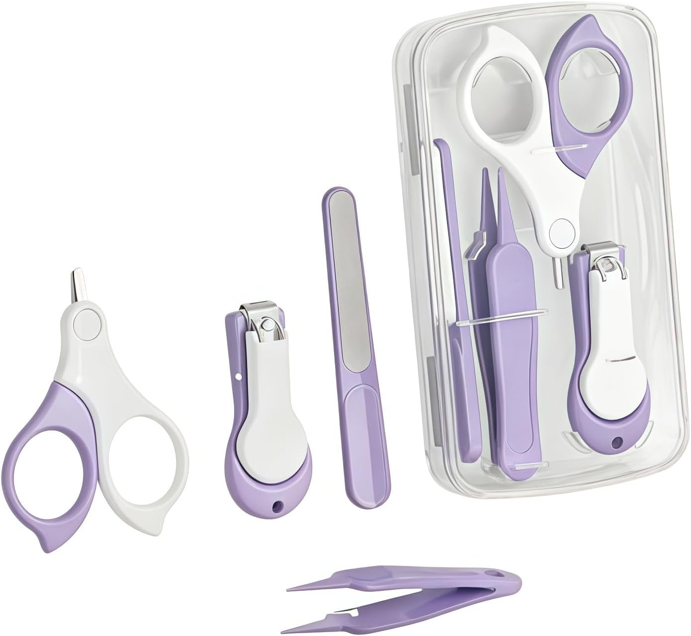 Baby Nail Care Kit for Newborns and Infants – Safety Anti-Pinch Design with Nail Clippers, Scissors, File (Purple)
