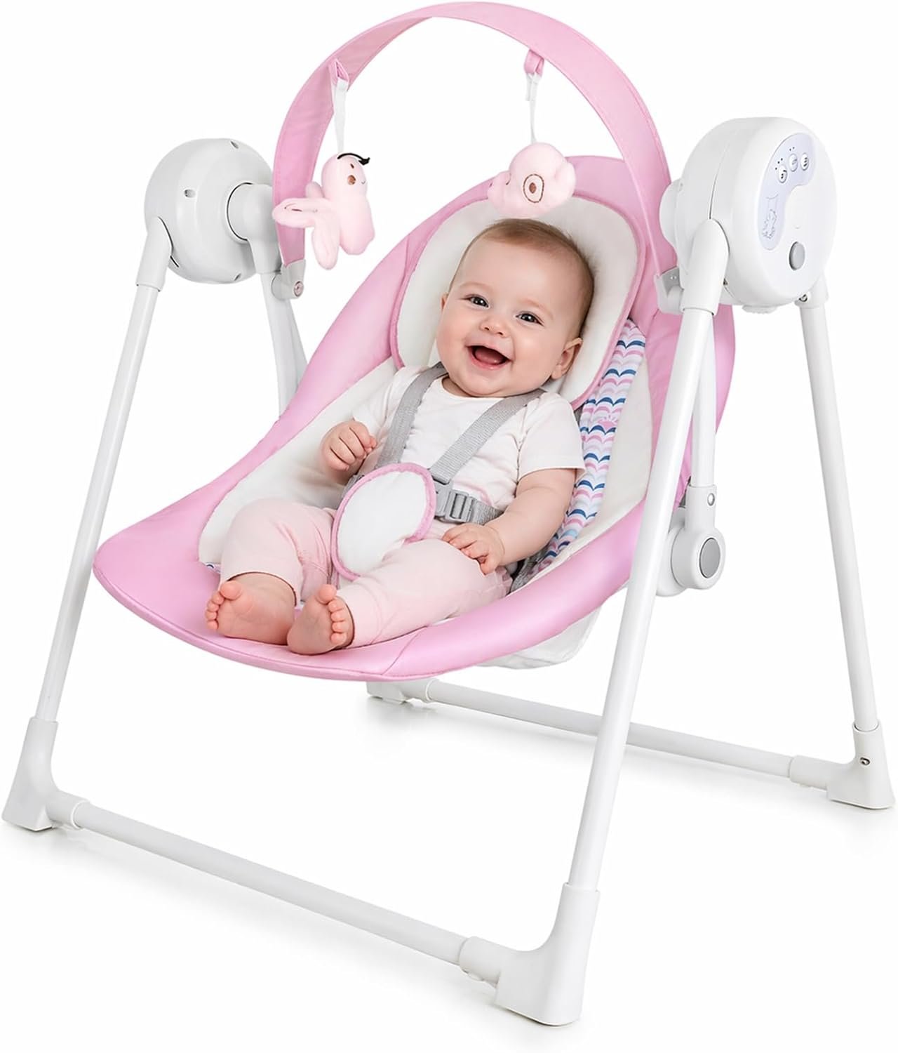 Baby Swing SpaceSaver Ultra-Compact Foldable Infant Swing (Fits in 5.3″ Gaps!) 6 Speed Modes | Portable Newborn Swing for Travel/Car/Picnic (0-6M, 6-20lbs Pink)