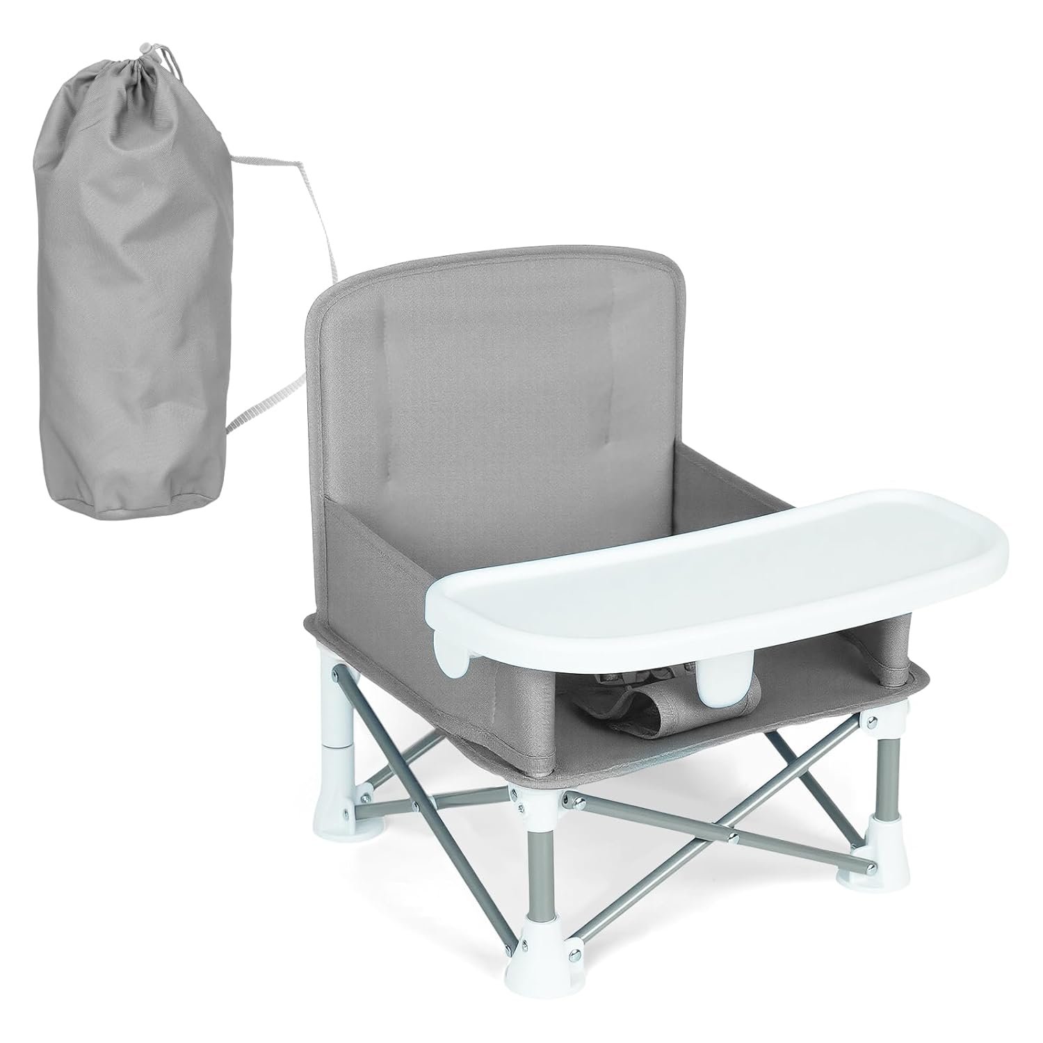 Portable Baby Booster Seat with Removable Tray, Gray, Foldable Travel High Chair for Toddlers, BPA Free (Grey)