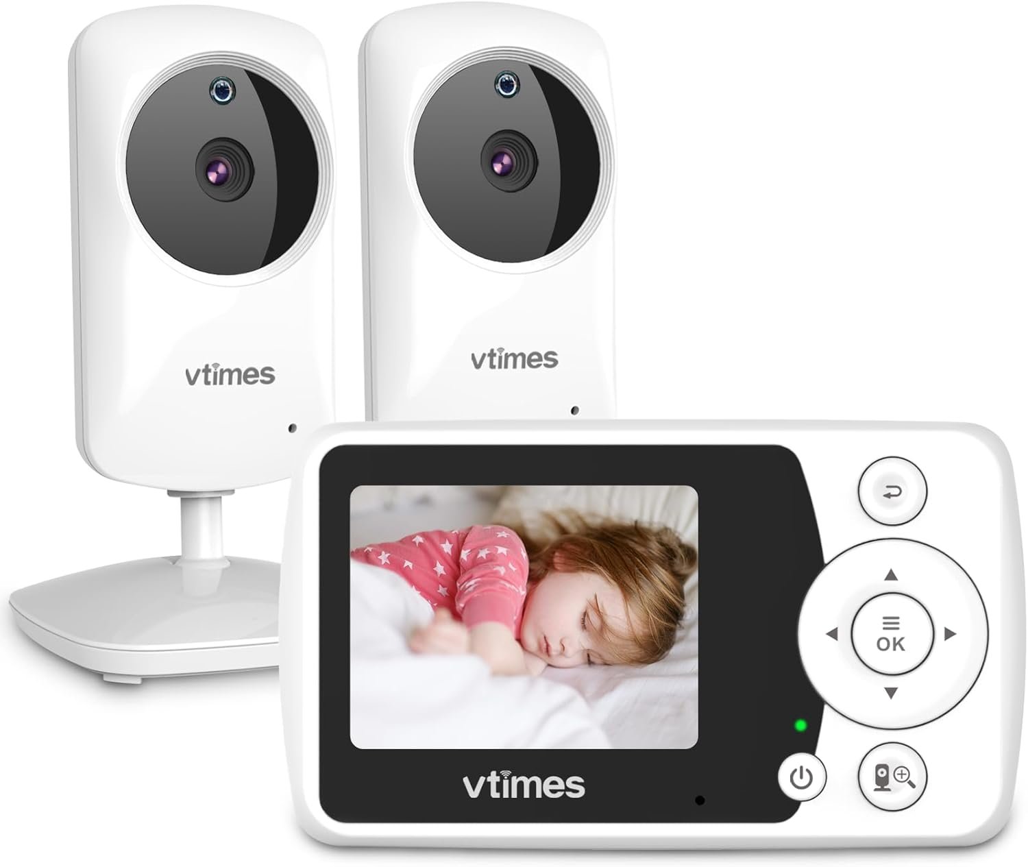 VTimes Baby Monitor with 2 Cameras, 2.4″ LCD Screen Video Baby Monitor No WiFi Night Vision VOX Mode Alarm and 1000ft Range, Peace of Mind for New Parents