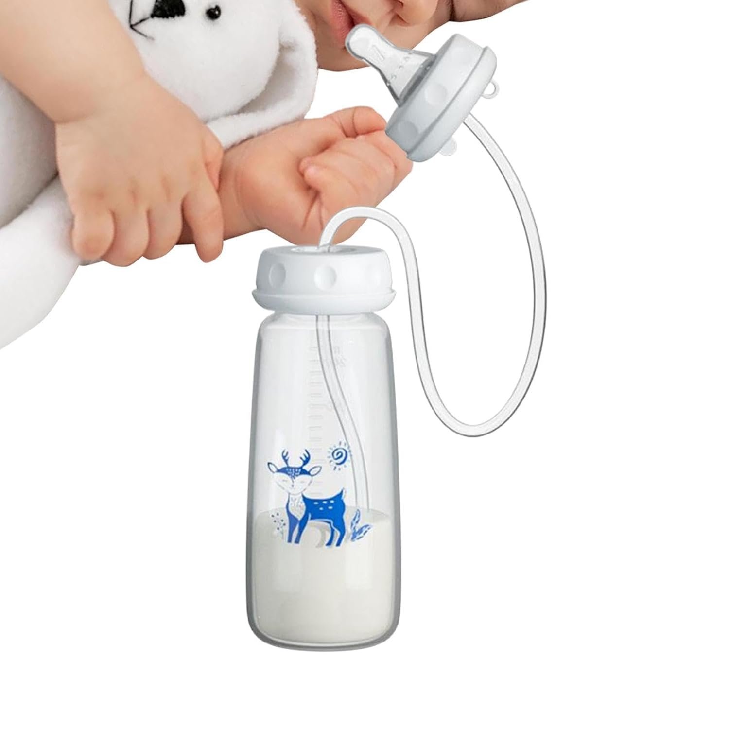3-in 1 Hands Free Anti-Colic Babys Bottle – 240ml Adjustable Fast Flow Milk Bottle with Leakproof Silicone Sleeve, Hands Free Anti-Colic FeedingBottle, 3-in 1 Leakproof Wide Neck BottlesFor Newborns
