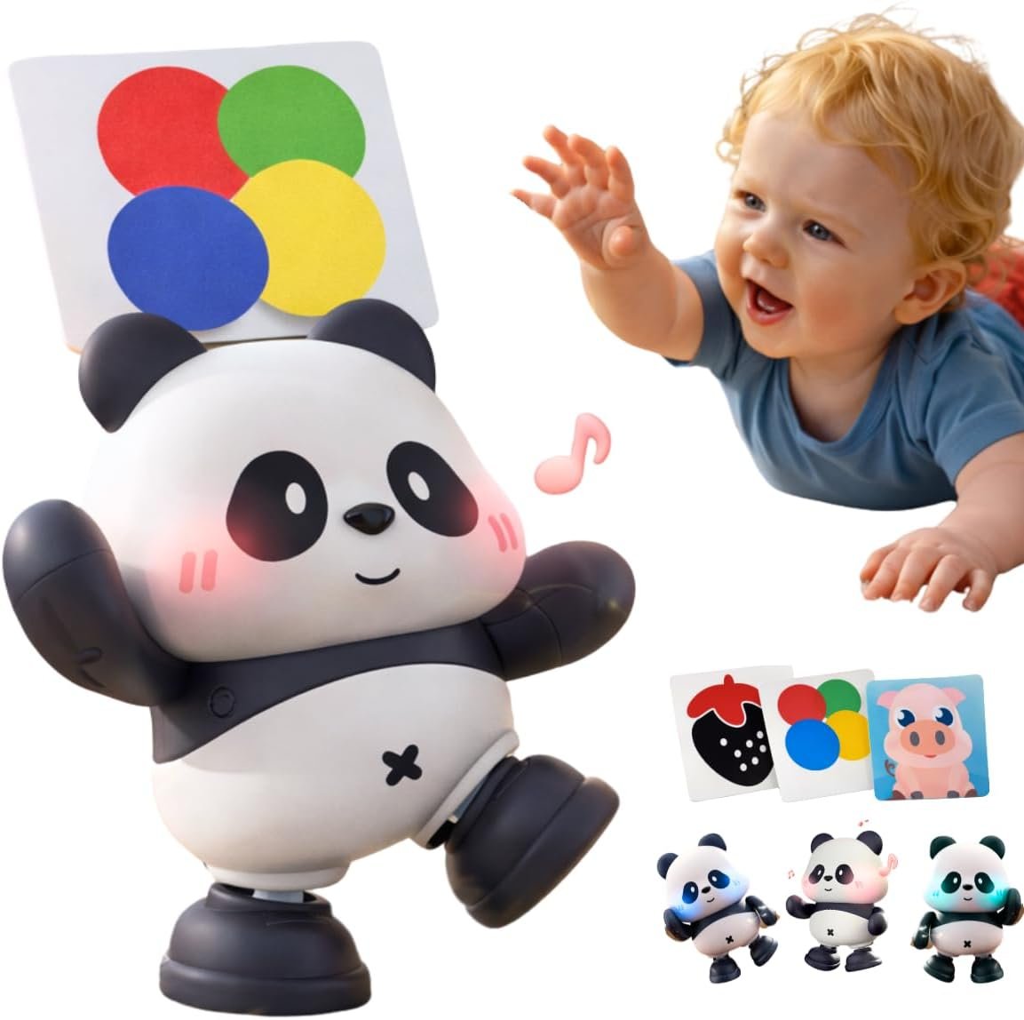 Cuddobaby Dancing Panda High Contrast Musical Toy| Independent Tummy Time |0-6M 6-12M, Changing Lights| Hands-Free Flash Card Holder for Newborns, Crawling Encourage for Infants, Drop-Proof