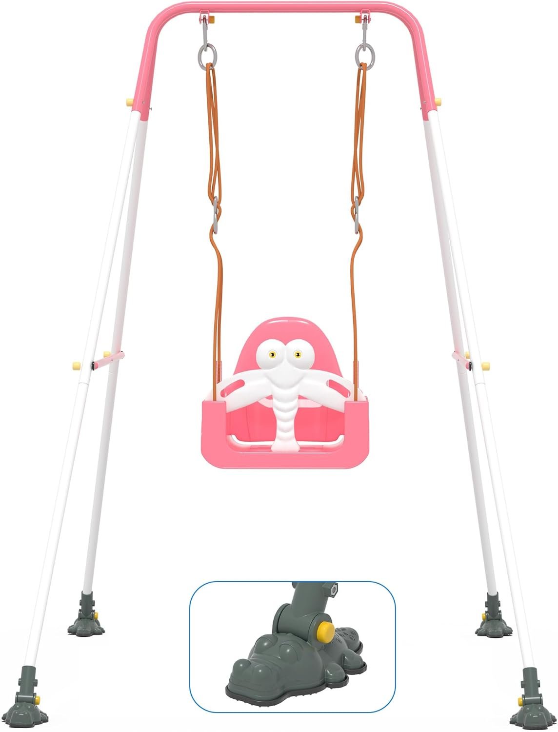 Toddler Swing, 3-in-1 Baby Swing Sets with Anti-Slip Base Feet & Safety Belt, Indoor/Outdoor Baby Seat with Metal Stand for Backyard, Easy to Assemble, Pink-White