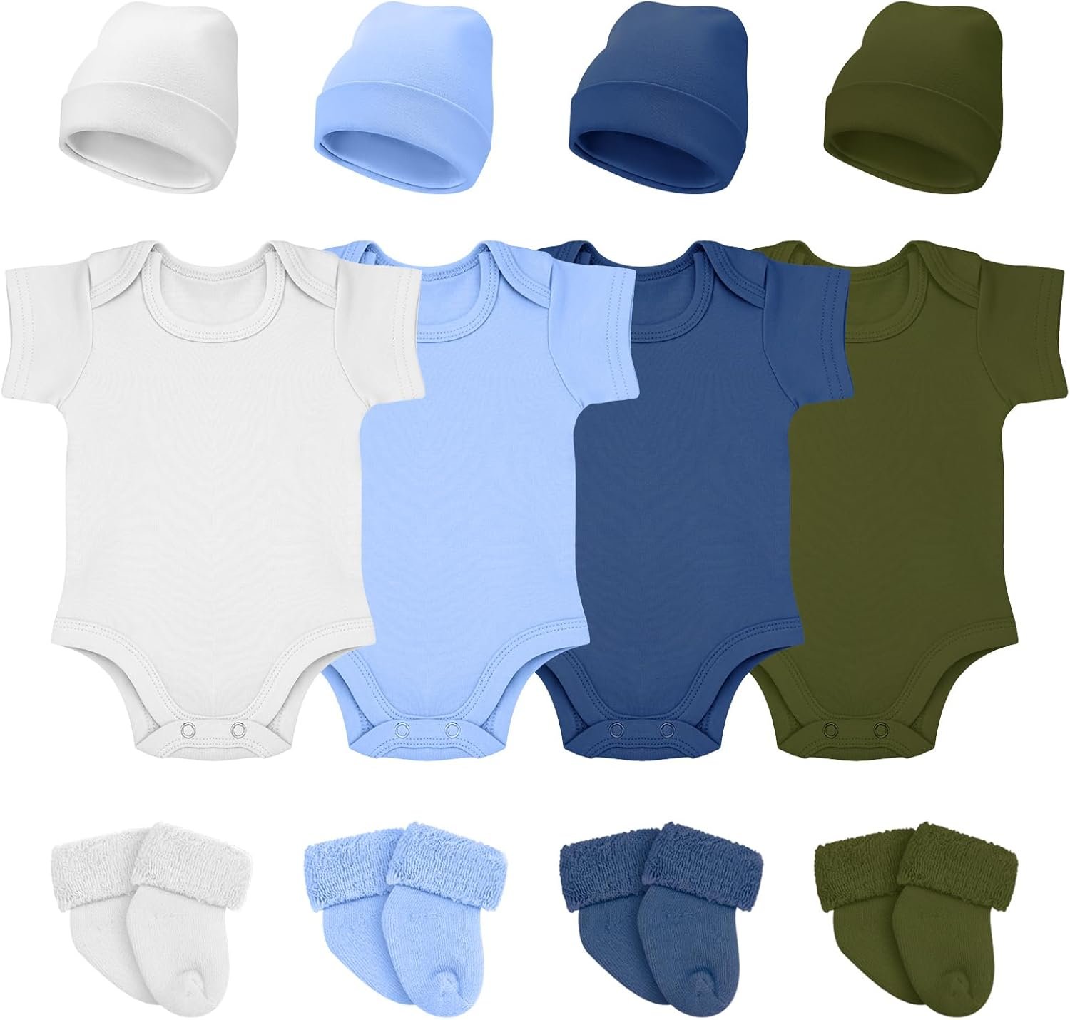 Glitopper 4 Pack Preemie Newborn Layette Set Baby Bodysuit Clothes Hat Bodysuit Socks Set for NICU Newborns