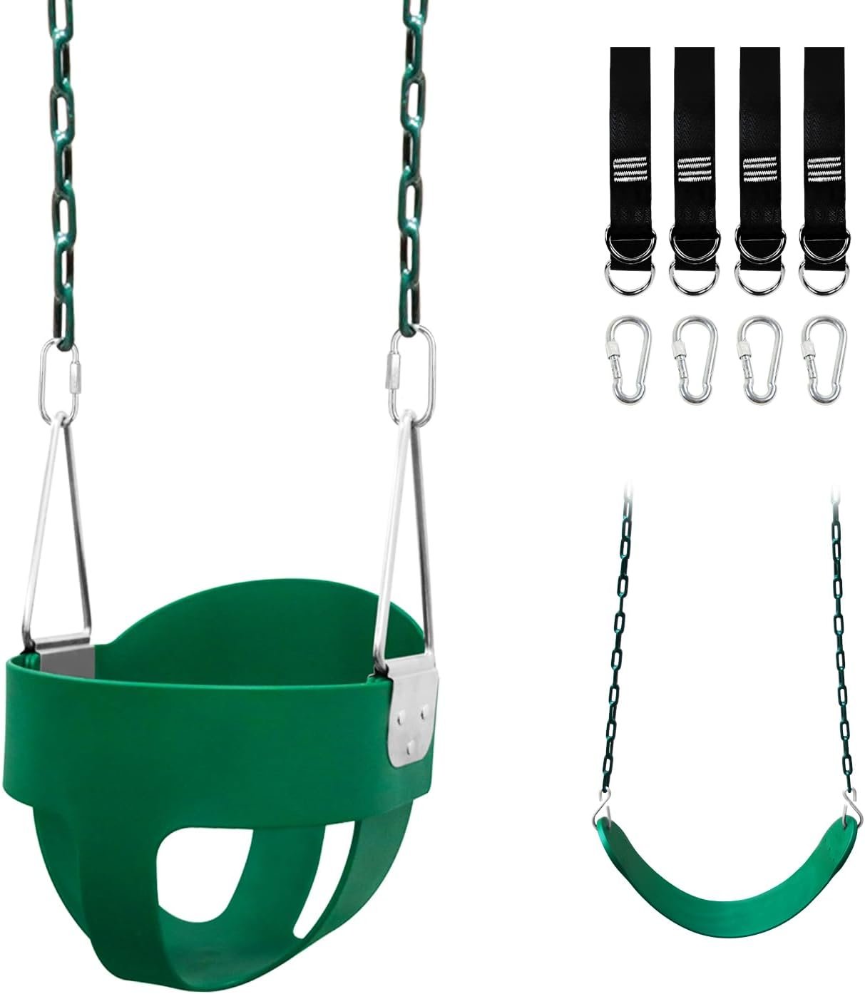 Toddler Swing Set for Outside – High Back Full Bucket Seat with 4 Hanging Straps and Hooks for Kids, Infants, Baby – Outdoor Tree Swing