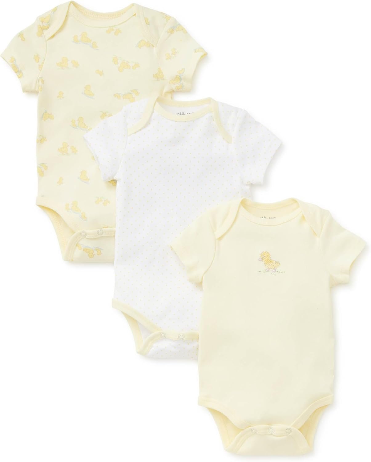 Little Me Baby Gender Neutral 3-Pack Short Sleeve Bodysuit Scratch Free 100% Cotton, Quick Snap Closures