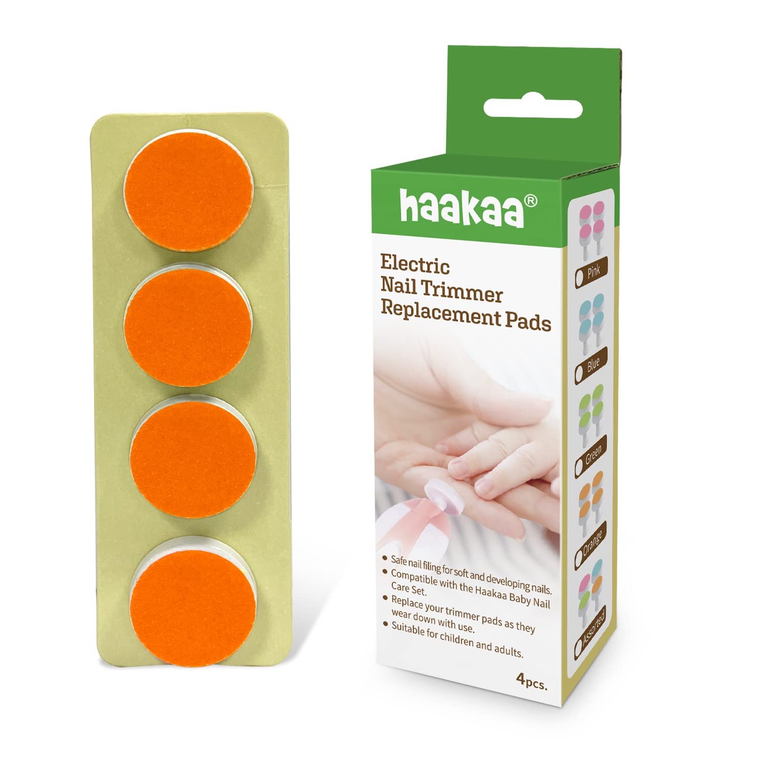 haakaa Electric Nail Trimmer Replacement Pads Baby Nail Trimmer Heads for Standard Baby Nail File, Suitable for 12+Months, Orange