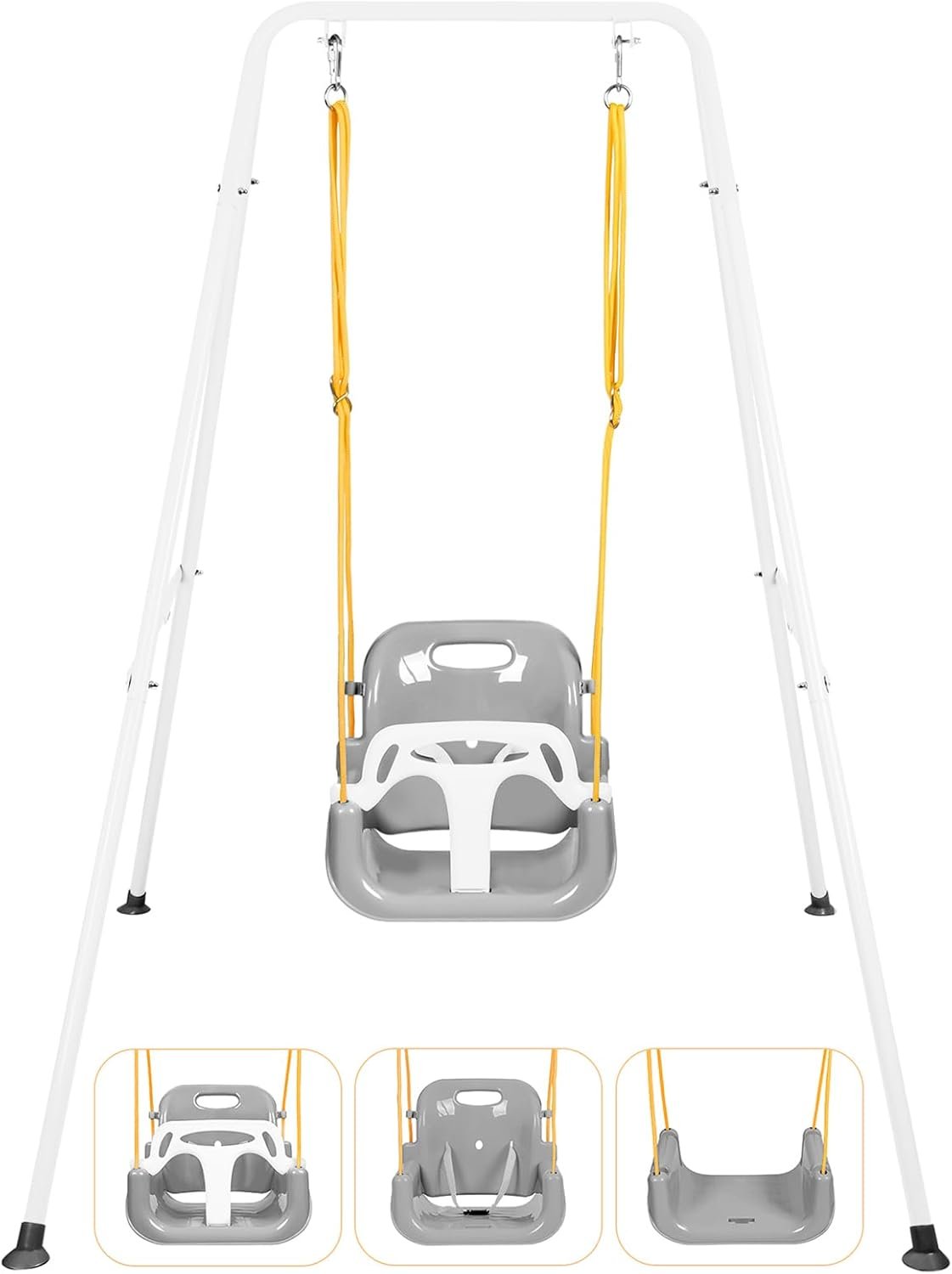 3-in-1 Toddler Swing, Foldable Indoor & Outdoor Baby Swing, Multifunctional Swings for Children 6 Months and Older, Easy to Assemble and Store for Backyard Play (White)