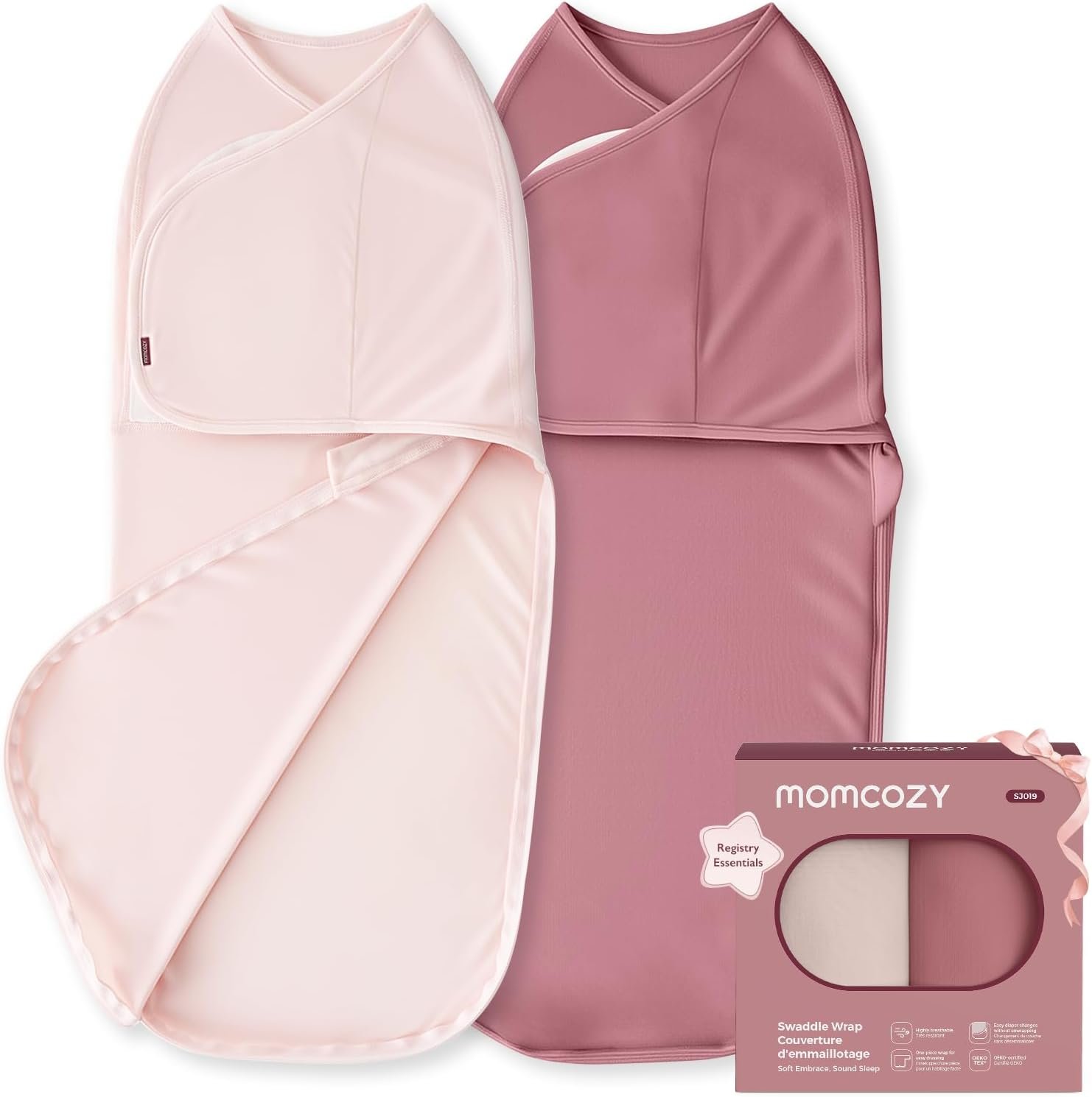 Momcozy Swaddles for Newborns, Quiet Fastener Swaddle Suitable for Infant 0-3 Months, New-Parent-Friendly Sleep Sack, Reduce Startle Reflex, Newborn Boys Girls Registry Essentials, 2-Pack, Bloom