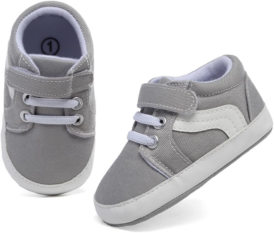 Baby Boys Girls Canvas Sneakers Toddler Non-Slip Soft Sole Newborn Infant Lightweight First Walker Crib Shoes for 0-18 Months