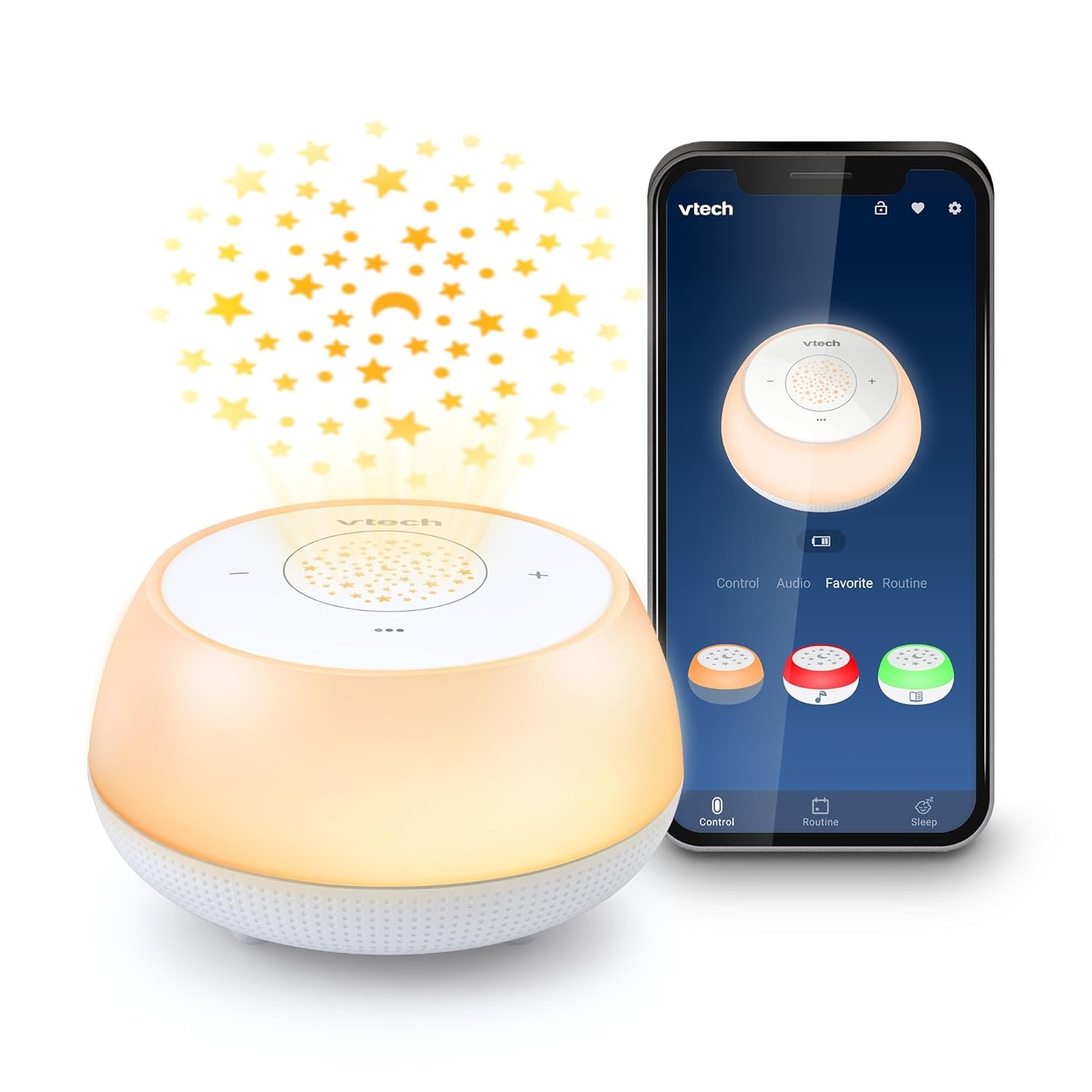 VTech BC8213 V-Hush Junior Sleep Soother – 40 Stories, Songs & Sounds, Record Your Voice, Bluetooth Speaker, Color Night Light & Ceiling Projector